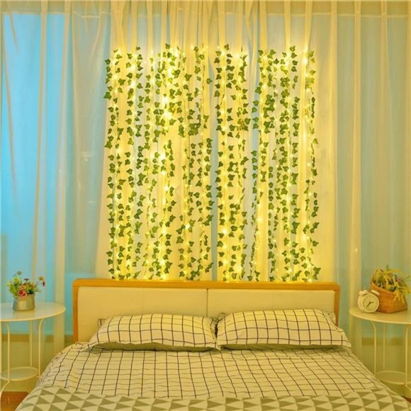 12 Pcs Artificial Ivy Garland Fake Vines with 32 Ft Lights String (100 LED)Decor - Picture 2 of 7